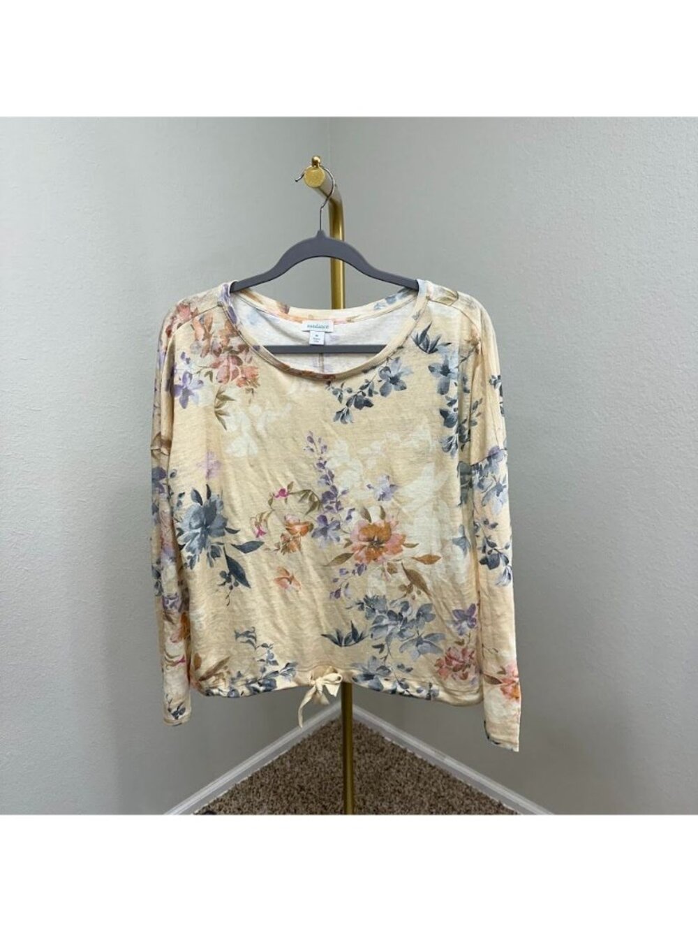 Sundance Soft Knit 100% Linen Pastel Floral Shirt Tie Front Casual Womens Medium